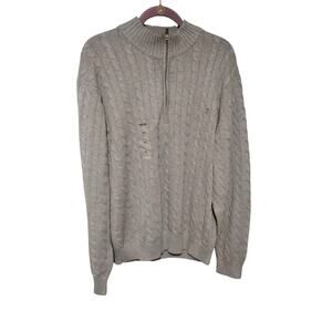 IZOD Sweater Mens XL Gray Cable Knit Quarter Zip Mock Neck Cotton Pullover